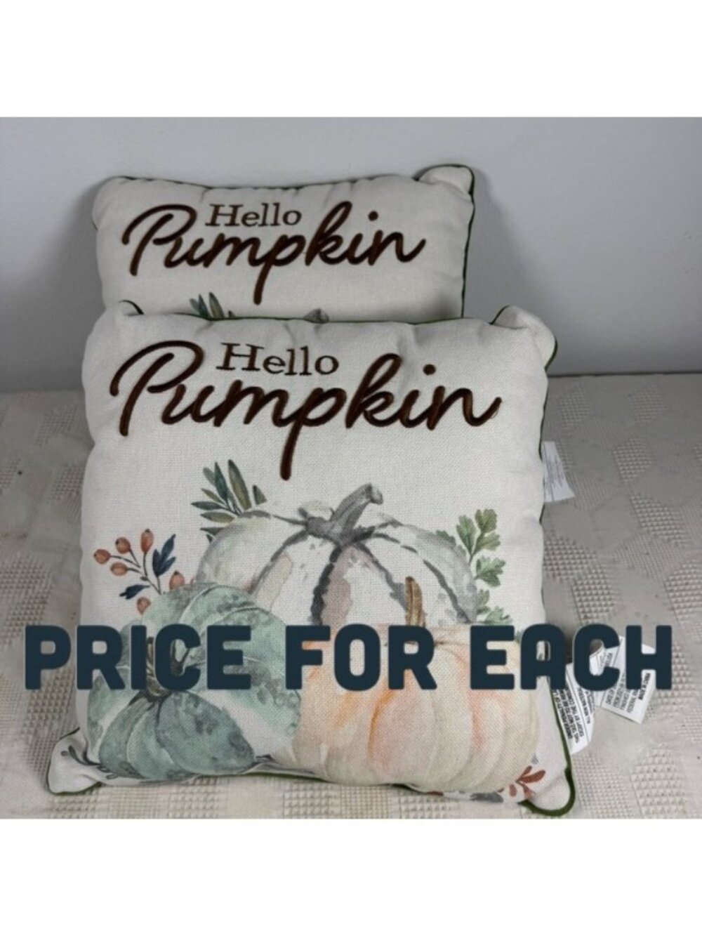 Hello Pumpkin Fall Throw Pillow Embroidered Text Watercolor Pumpkin 16 Inches